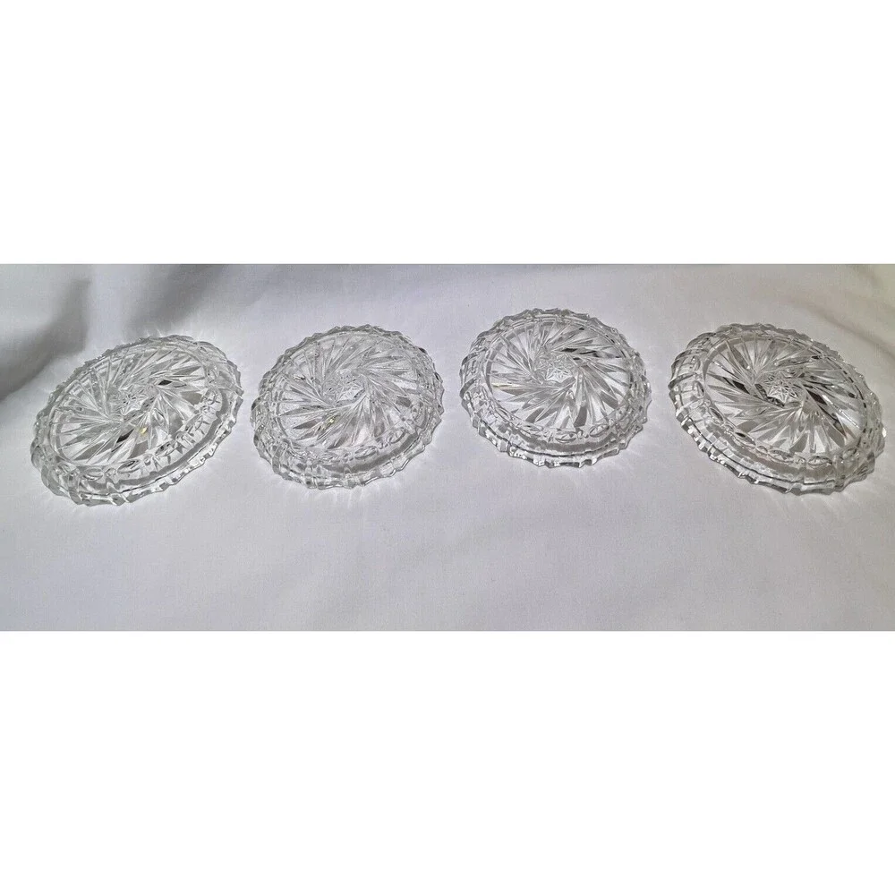 VTG Crystal Bohemia Pinwheel Czechoslovakia Brunswick Star 4 Set Glass Coasters‎